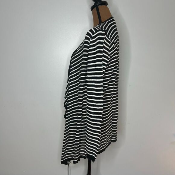 AB Studio, Fly Away Waterfall Draped Black White Striped Cardigan Women’s Medium - Picture 3 of 8